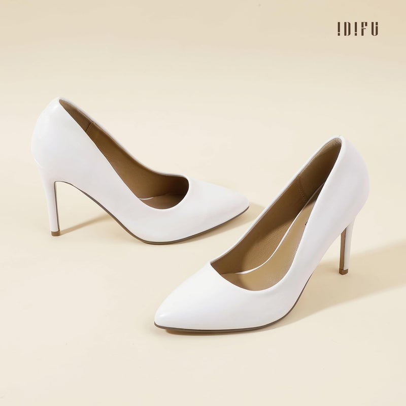 IDIFU Women's IN4 Classic Pointed Toe High Heels Pumps Wedding Dress Office Shoes (White PU, 7 B(M) US) - Image 4